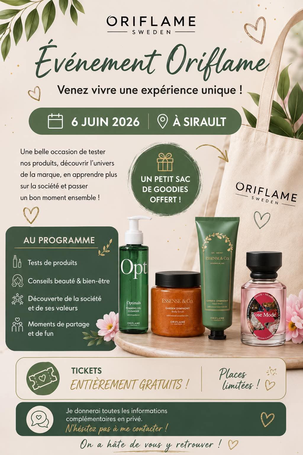 Evenement oriflame à Sirault - Portes ouvertes - Wekty